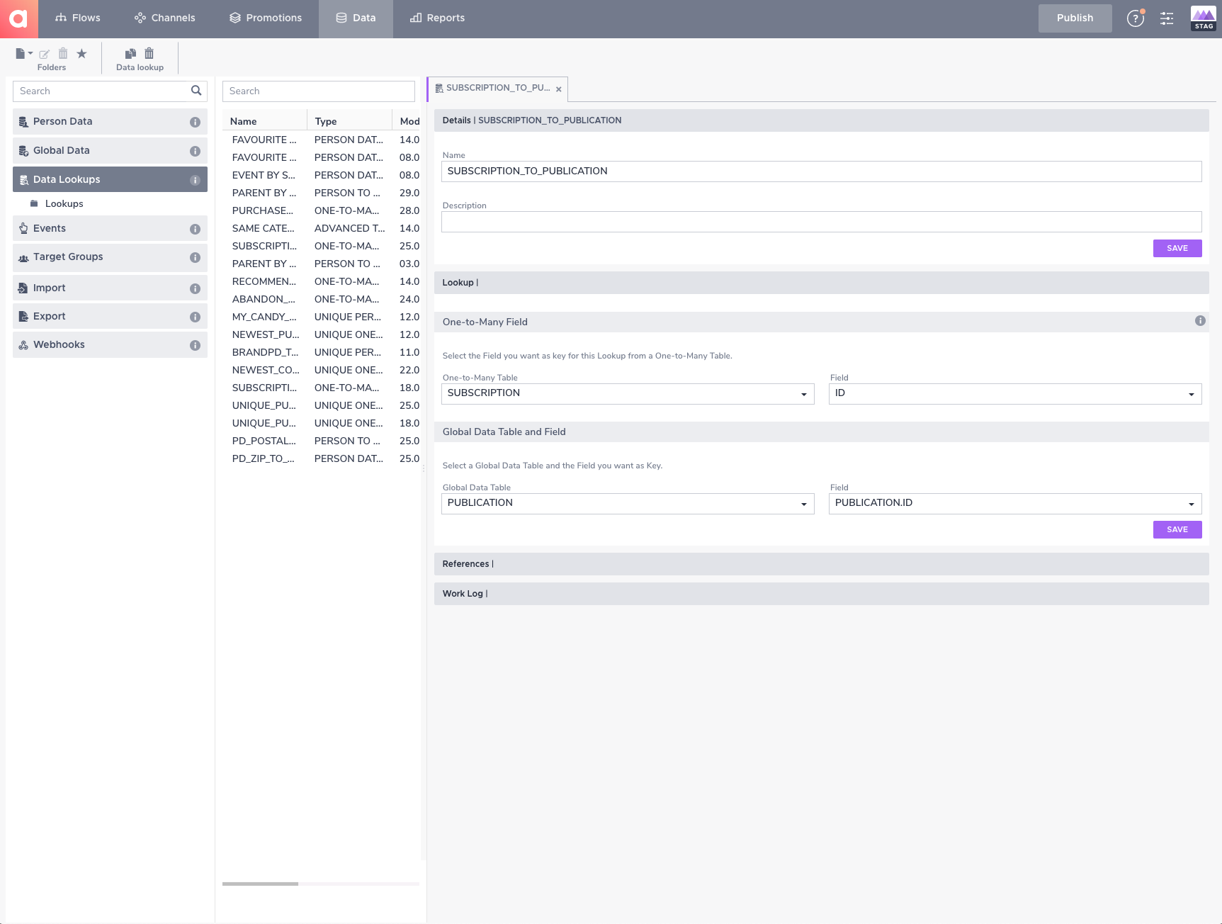 Configuring a ‘One-to-Many Table to Global Data Table Lookup’ to match on SUBSCRIPTION.ID (OTM) - PUBLICATION.ID