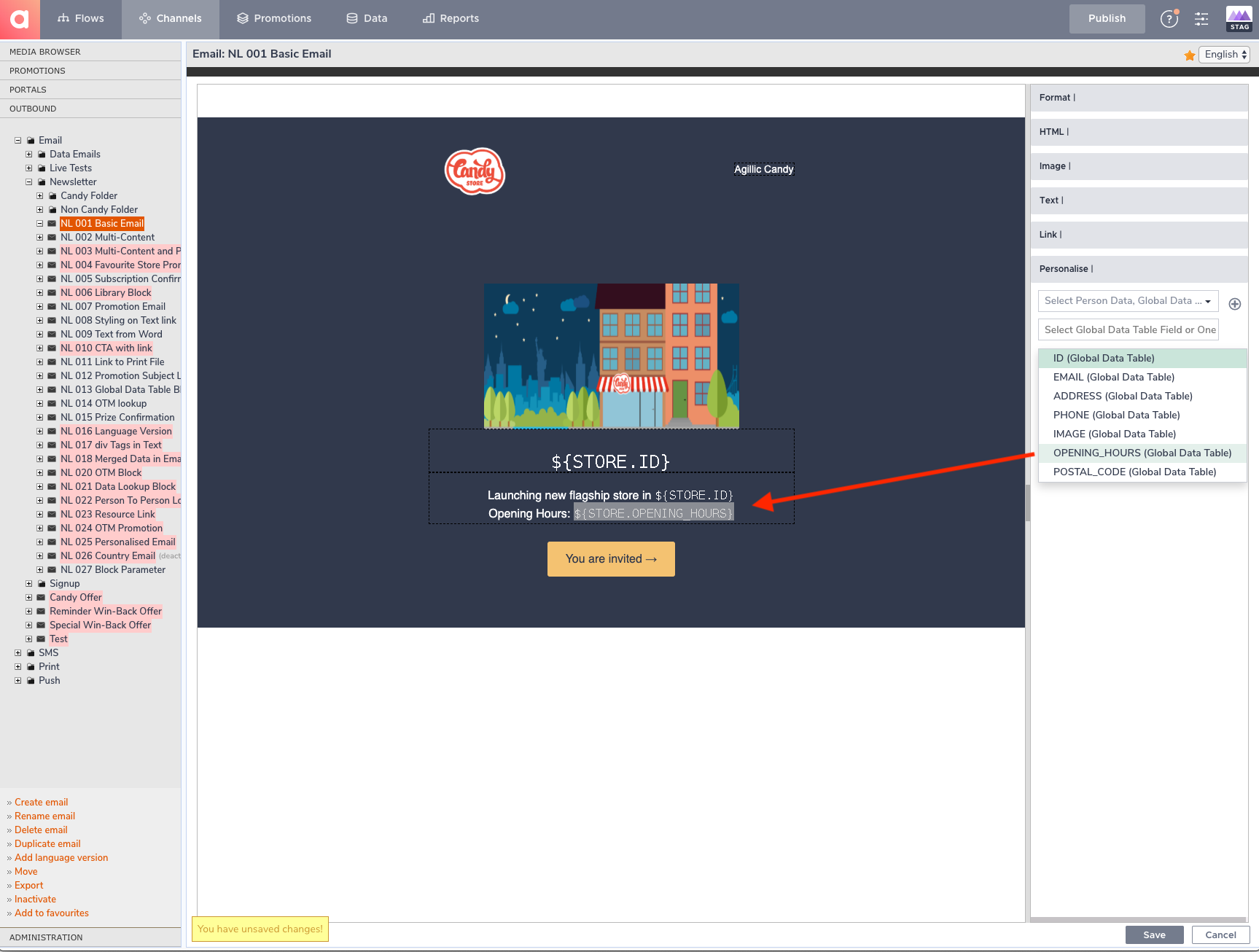 Inserting the value of ‘STORES.OPENING_HOURS’ for the row matching
